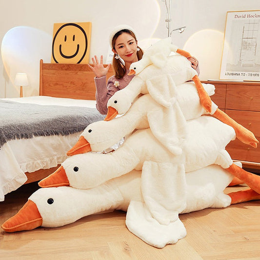[SG Stock] Cute and Funny Fuzzy furry plush White Goose Cushion Cartoon Soft Plushie Pillow Staffed Toy 可爱大白鹅卡通软绵绵抱枕