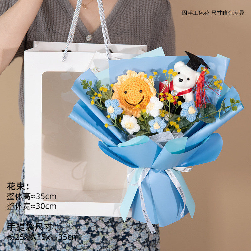 [SG Stock] Cute and Funny Sunflower Knitted crochet toy bouquet doll flower for Wedding House Warming Graduation Gift