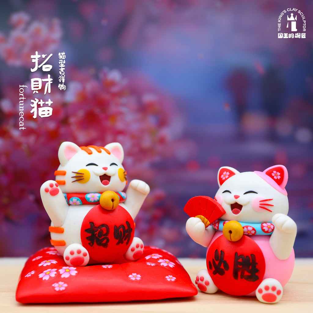 [SG Stock] Cute and Funny Maneki Neko Handmade Polymer Clay Ornament - Car Decor & Lucky Gift