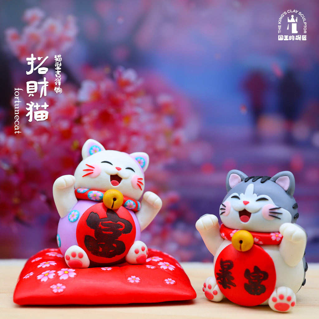 [SG Stock] Cute and Funny Maneki Neko Handmade Polymer Clay Ornament - Car Decor & Lucky Gift
