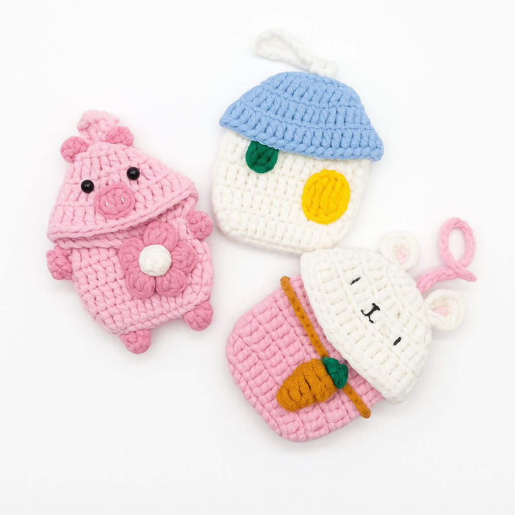 [SG Stock] Cute and Funny Handmade Crochet Drawstring Pouch Coin Purse Earphone Bag Jewelry Key Bag Mini Gift Bag