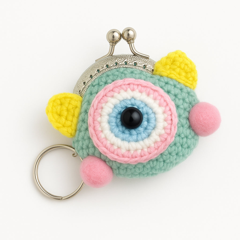 [SG Stock] Cute and Funny Handmade Crochet Cartoon Coin Purse Mini Keychain Pouch for Kids Earphone Cable Organizer