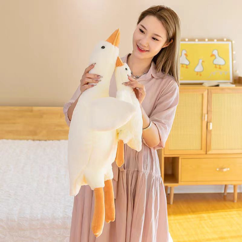 [SG Stock] Cute and Funny Fuzzy furry plush White Goose Cushion Cartoon Soft Plushie Pillow Staffed Toy 可爱大白鹅卡通软绵绵抱枕