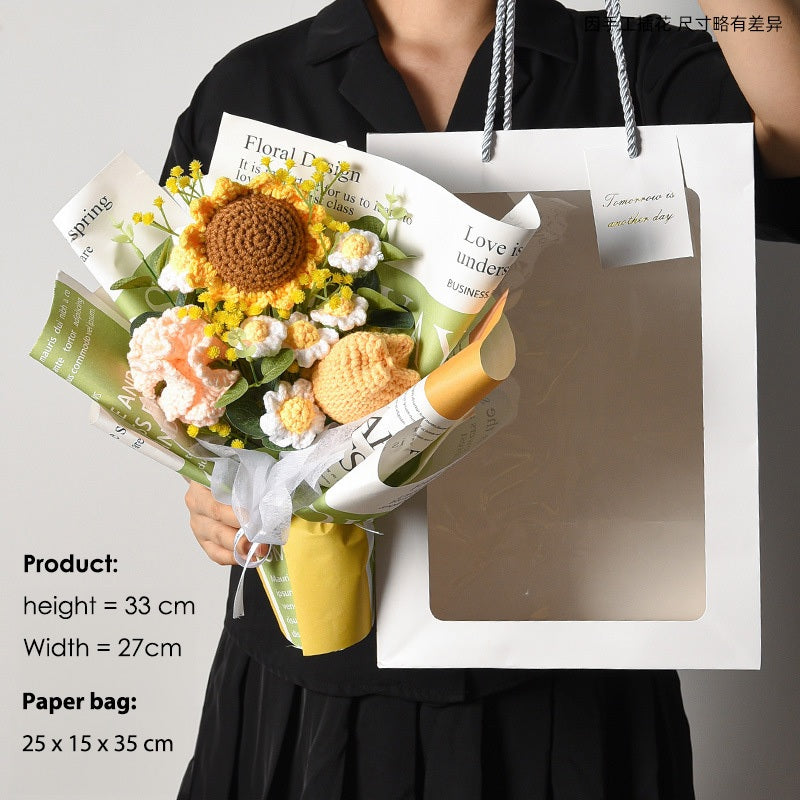 [SG Stock] Cute and Funny Sunflower Knitted crochet toy bouquet doll flower for Wedding House Warming Graduation Gift