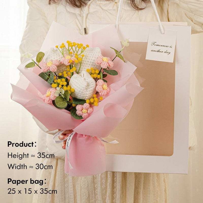[SG Stock] Cute and Funny Sunflower Knitted crochet toy bouquet doll flower for Wedding House Warming Graduation Gift