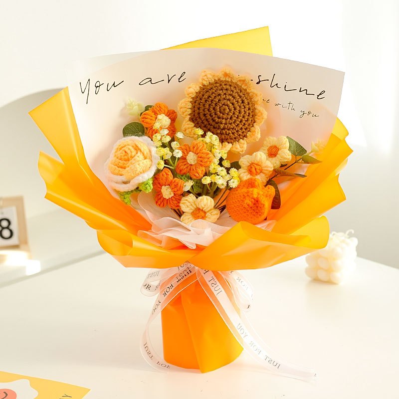 [SG Stock] Cute and Funny Big Sunflower Knitted Mixed Flower Bouquet for Wedding House Warming Graduation Gift