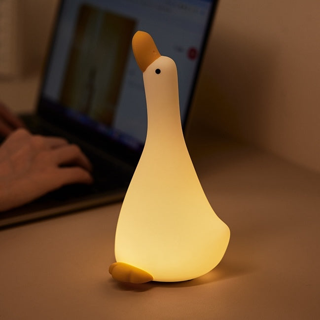 [SG Stock] Cute and Funny Cute Duck Shape LED Lamp Silicone Touch Night Light Rechargeable 可爱躺平鸭 拍拍硅胶灯手机支架可充电氛围灯
