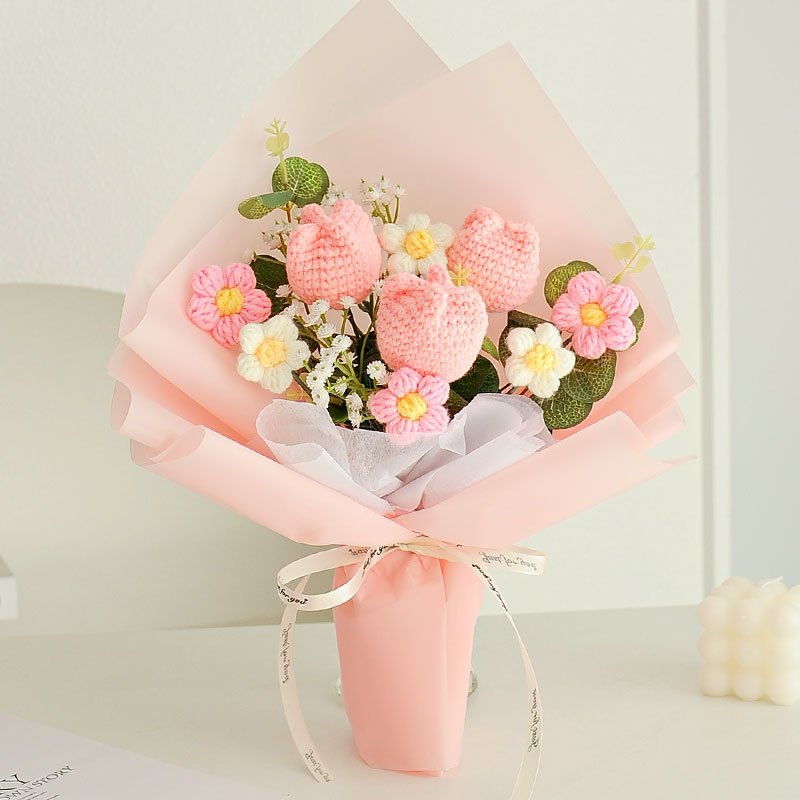 [SG Stock] Cute and Funny Big Sunflower Knitted Mixed Flower Bouquet for Wedding House Warming Graduation Gift