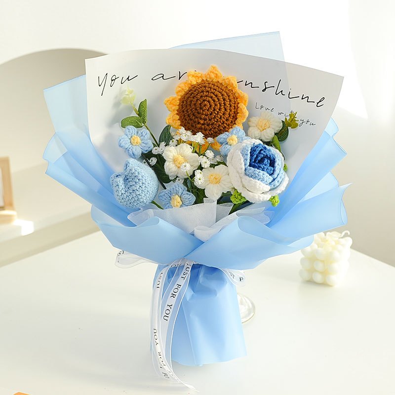 [SG Stock] Cute and Funny Sunflower Knitted crochet toy bouquet doll flower for Wedding House Warming Graduation Gift
