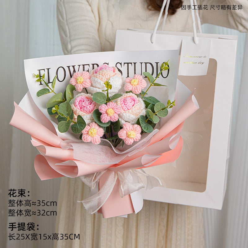 [SG Stock] Cute and Funny Sunflower Knitted crochet toy bouquet doll flower for Wedding House Warming Graduation Gift