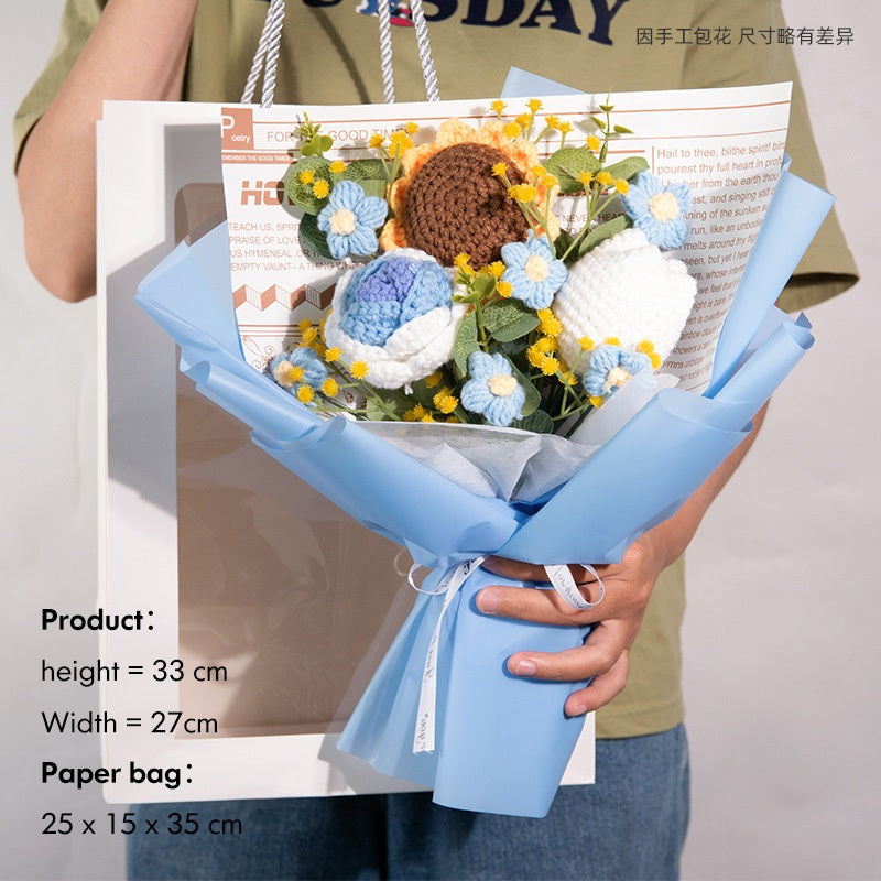 [SG Stock] Cute and Funny Big Sunflower Knitted Mixed Flower Bouquet for Wedding House Warming Graduation Gift