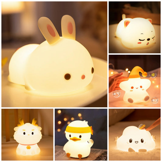 [SG Stock] Cute and Funny Star Bunny Kitten Cloud Rabbit Silicon Touch Night Light Rechargeable Birtyday Gift可爱星星兔子小夜灯礼物
