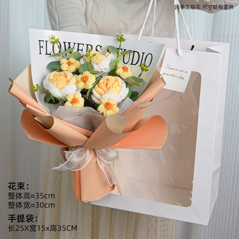 [SG Stock] Cute and Funny Big Sunflower Knitted Mixed Flower Bouquet for Wedding House Warming Graduation Gift