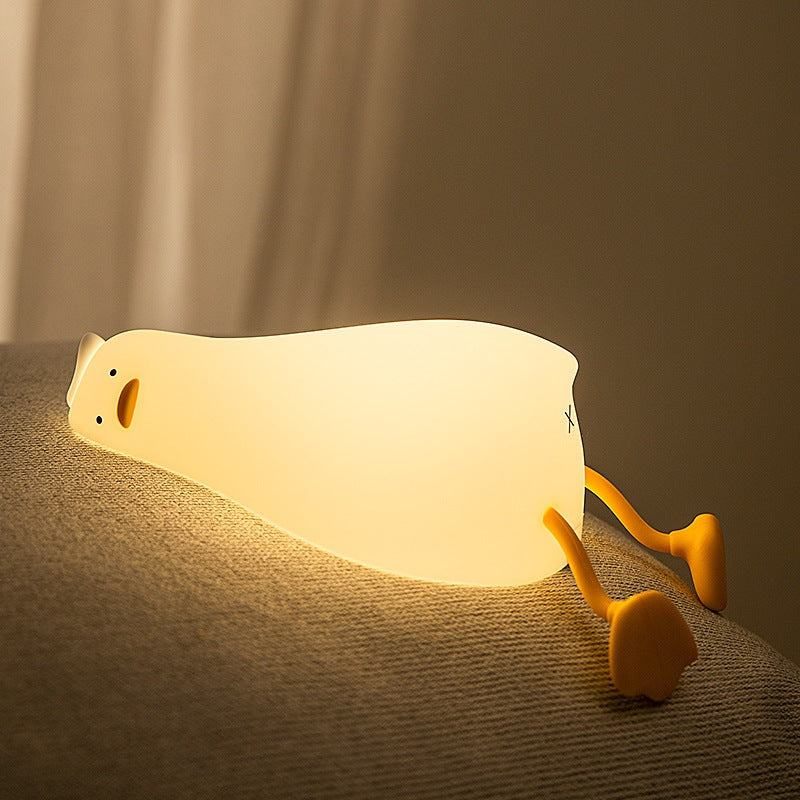 [SG Stock] Cute and Funny Cute Duck Shape LED Lamp Silicone Touch Night Light Rechargeable 可爱躺平鸭 拍拍硅胶灯手机支架可充电氛围灯
