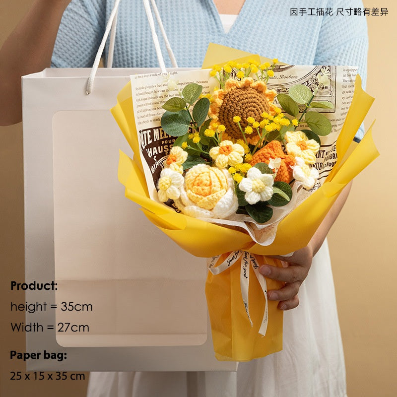 [SG Stock] Cute and Funny Big Sunflower Knitted Mixed Flower Bouquet for Wedding House Warming Graduation Gift