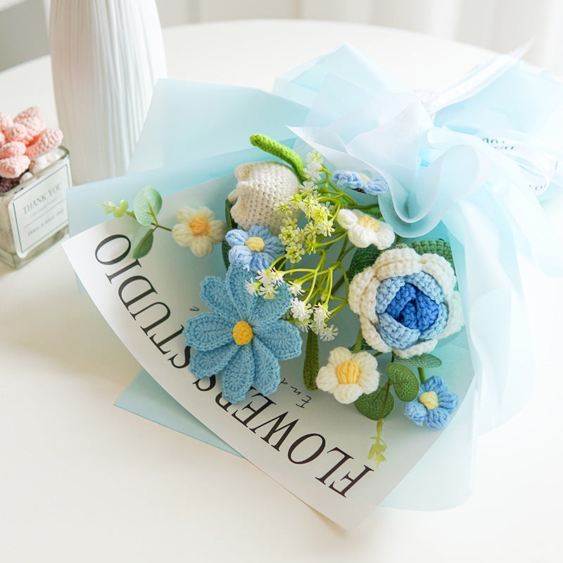 [SG Stock] Cute and Funny Roses Knitted Wool Bouquet Woolen Flower for Wedding House Warming Graduation Gift