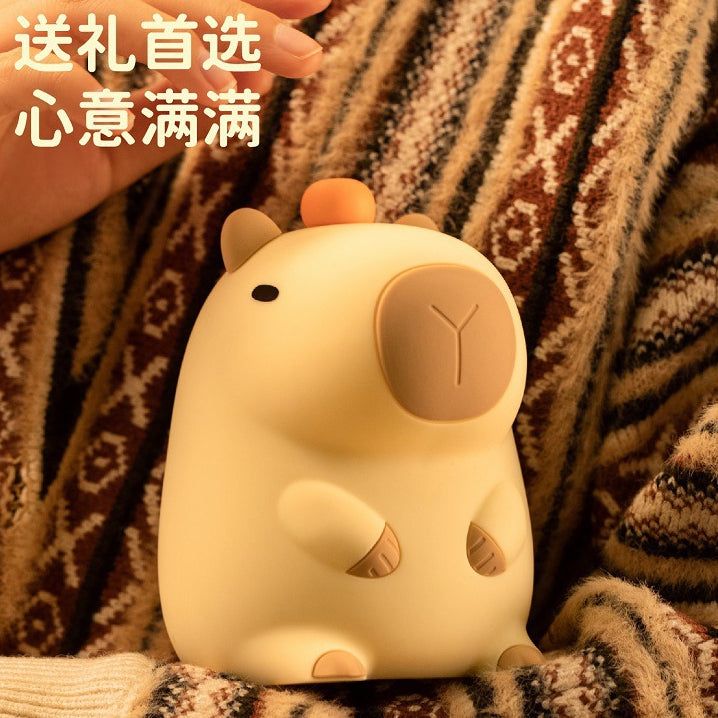 [SG Stock] Cute and Funny Capybara Touch Silicone Night Light Eye Protection Sleep Bedside LED Lamp Rechargeable 卡皮巴拉硅胶灯