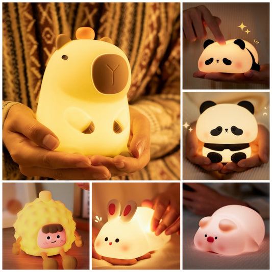 [SG Stock] Cute and Funny Capybara Touch Silicone Night Light Eye Protection Sleep Bedside LED Lamp Rechargeable 卡皮巴拉硅胶灯