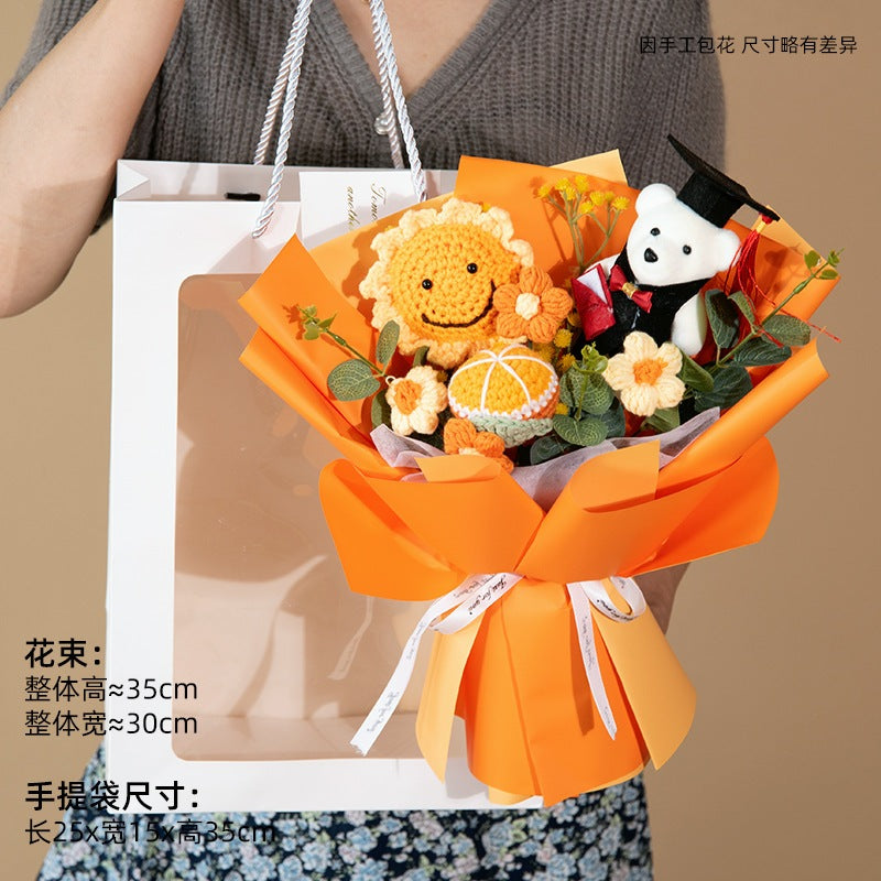 [SG Stock] Cute and Funny Big Sunflower Knitted Mixed Flower Bouquet for Wedding House Warming Graduation Gift