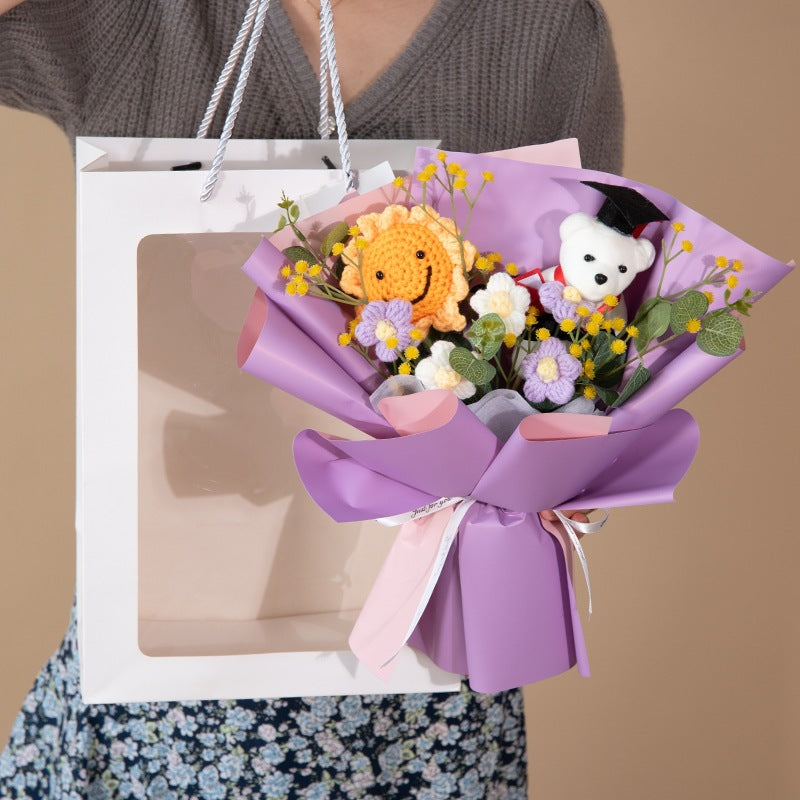 [SG Stock] Cute and Funny Roses Knitted Wool Bouquet Woolen Flower for Wedding House Warming Graduation Gift