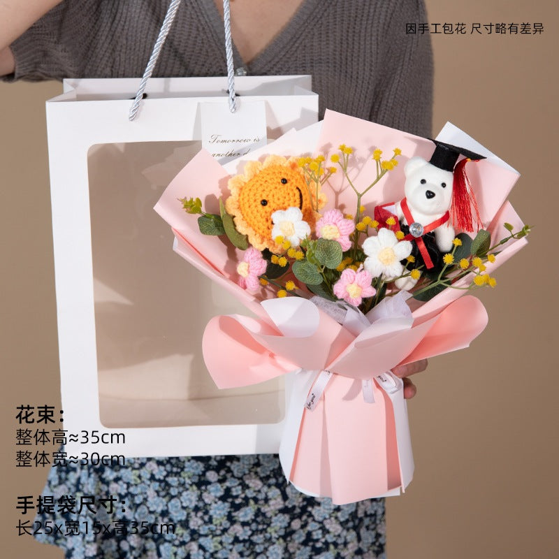 [SG Stock] Cute and Funny Roses Knitted Wool Bouquet Woolen Flower for Wedding House Warming Graduation Gift