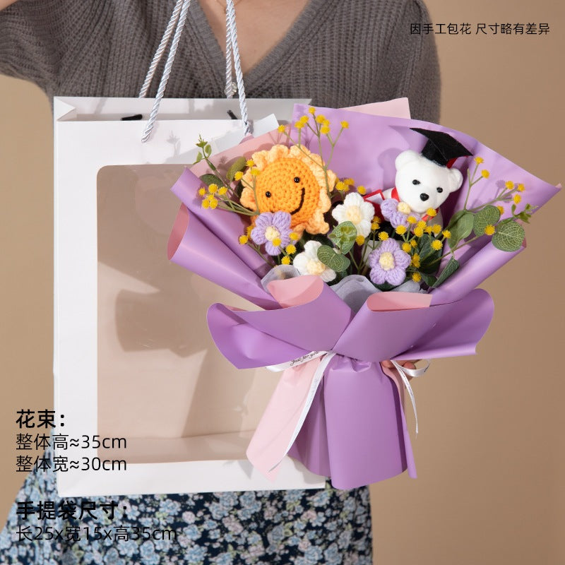 [SG Stock] Cute and Funny Big Sunflower Knitted Mixed Flower Bouquet for Wedding House Warming Graduation Gift