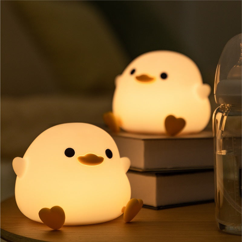 [SG Stock] Cute and Funny Cute Duck Shape LED Lamp Silicone Touch Night Light Rechargeable 可爱躺平鸭 拍拍硅胶灯手机支架可充电氛围灯