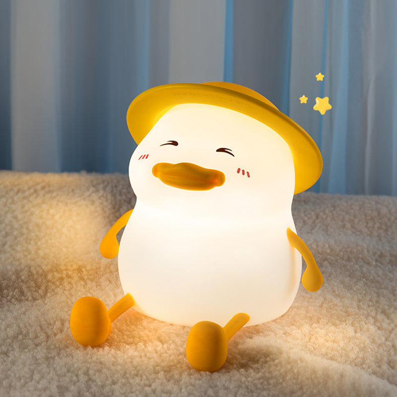 [SG Stock] Cute and Funny Cute Duck Shape LED Lamp Silicone Touch Night Light Rechargeable 可爱躺平鸭 拍拍硅胶灯手机支架可充电氛围灯