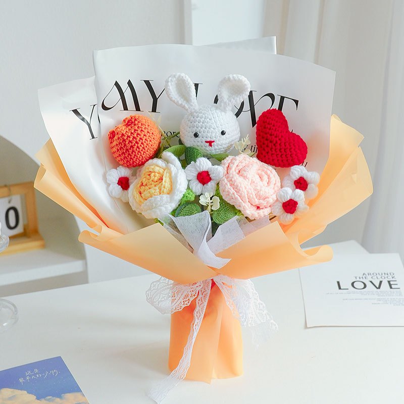 [SG Stock] Cute and Funny Sunflower Knitted crochet toy bouquet doll flower for Wedding House Warming Graduation Gift