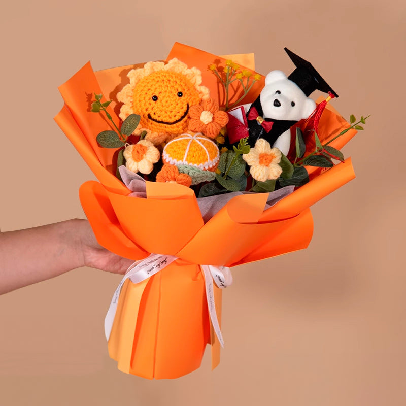 [SG Stock] Cute and Funny Roses Knitted Wool Bouquet Woolen Flower for Wedding House Warming Graduation Gift