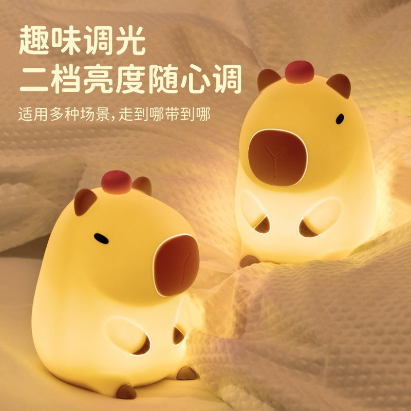 [SG Stock] Cute and Funny Capybara Touch Silicone Night Light Eye Protection Sleep Bedside LED Lamp Rechargeable 卡皮巴拉硅胶灯