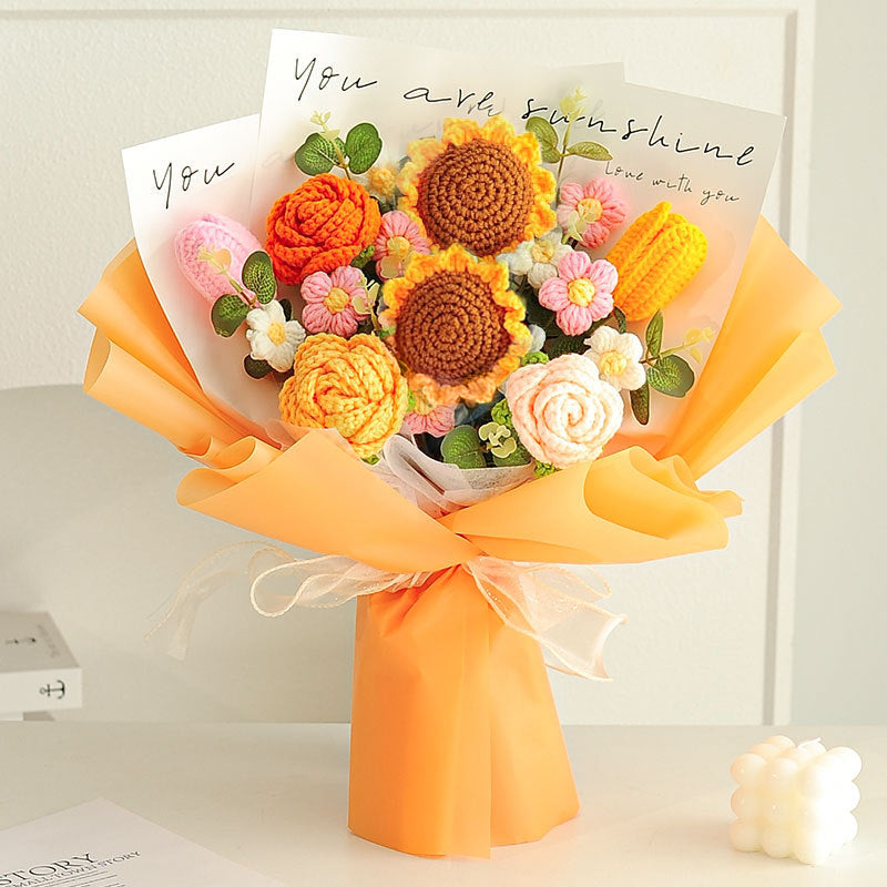 [SG Stock] Cute and Funny Sunflower Knitted crochet toy bouquet doll flower for Wedding House Warming Graduation Gift