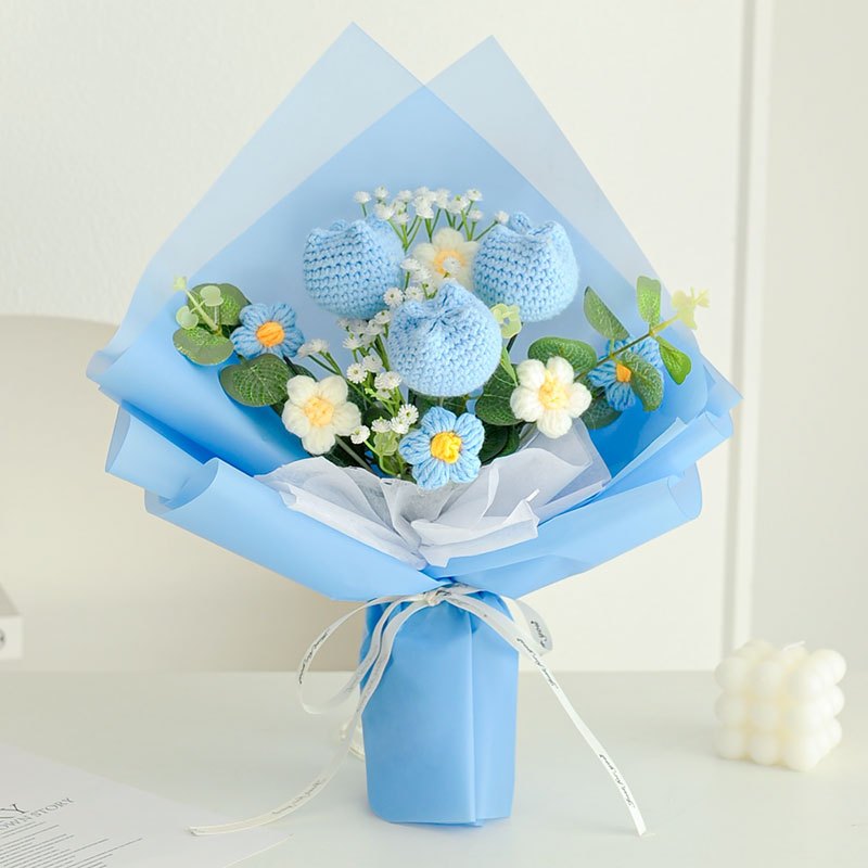 [SG Stock] Cute and Funny Big Sunflower Knitted Mixed Flower Bouquet for Wedding House Warming Graduation Gift