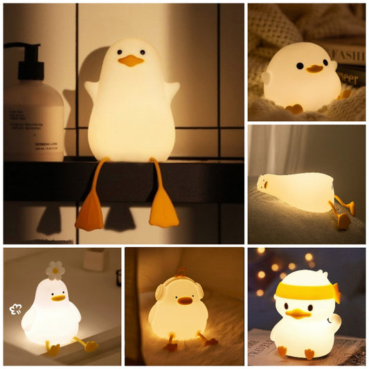 [SG Stock] Cute and Funny Cute Duck Shape LED Lamp Silicone Touch Night Light Rechargeable 可爱躺平鸭 拍拍硅胶灯手机支架可充电氛围灯