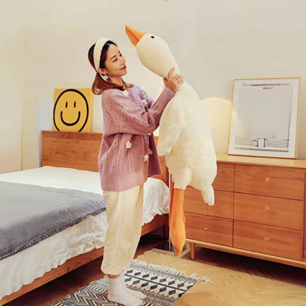 [SG Stock] Cute and Funny Fuzzy furry plush White Goose Cushion Cartoon Soft Plushie Pillow Staffed Toy 可爱大白鹅卡通软绵绵抱枕