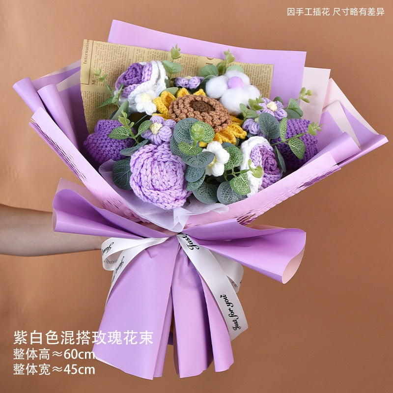 [SG Stock] Cute and Funny Big Sunflower Knitted Mixed Flower Bouquet for Wedding House Warming Graduation Gift