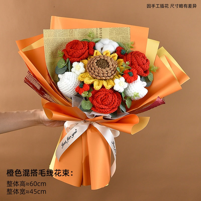 [SG Stock] Cute and Funny Big Sunflower Knitted Mixed Flower Bouquet for Wedding House Warming Graduation Gift